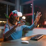 Virtual reality user in a digital business environment representing metaverse insurance coverage